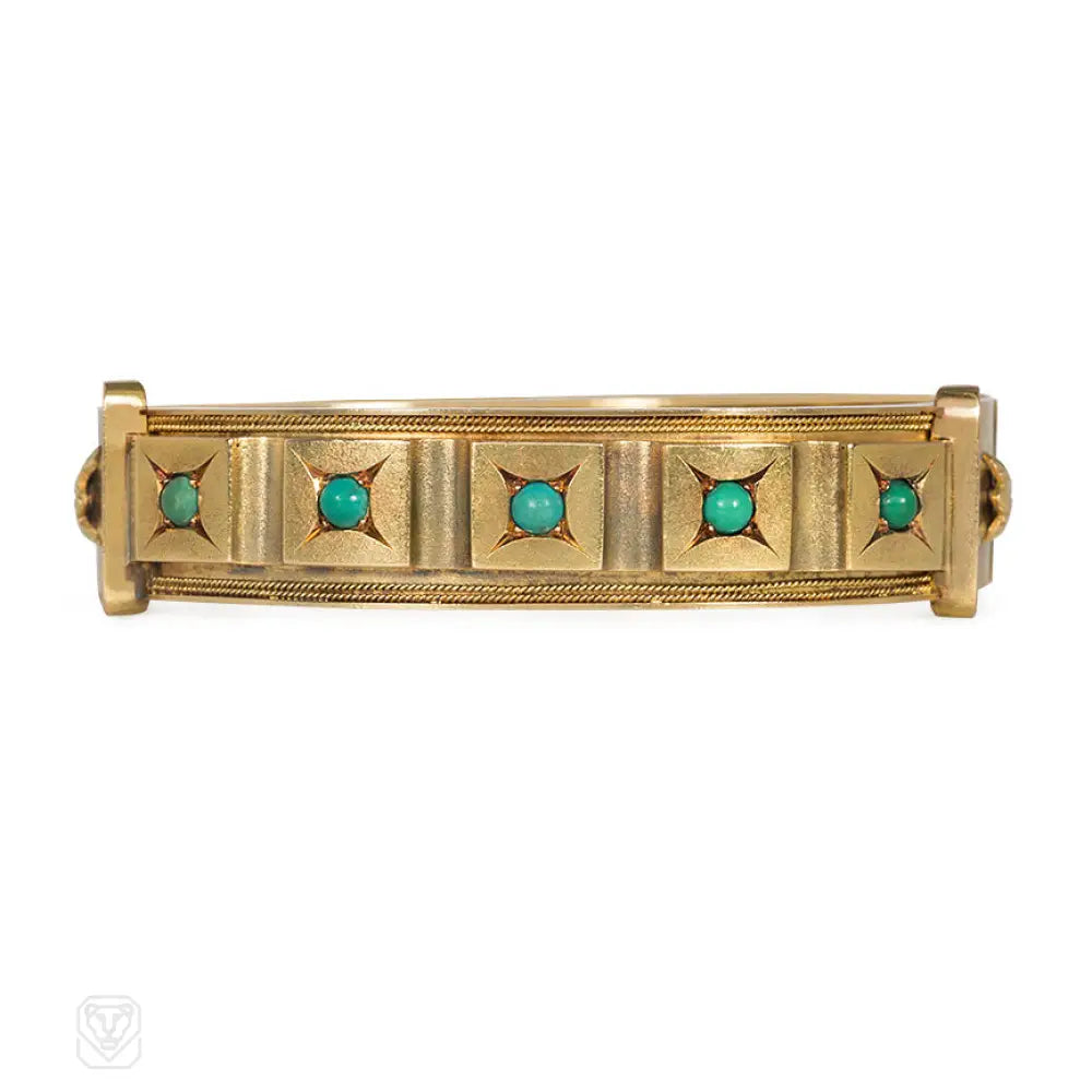 Women’s luxury bracelet-Antique gold and turquoise panel bracelet