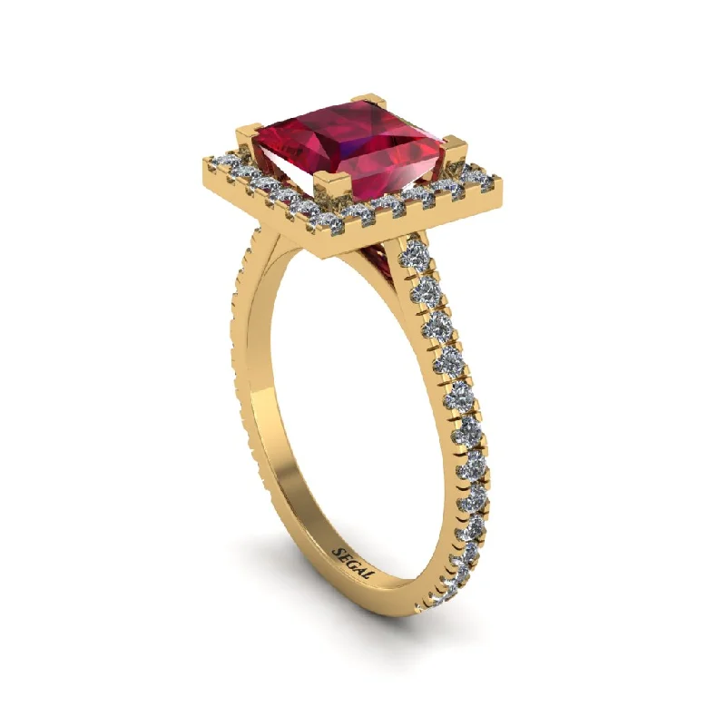 Women’s gemstone wedding ring-Princess-Cut Floating Halo Ruby Engagement Ring - Candice No. 10