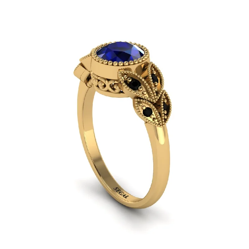 Women’s two-tone engagement ring-Art Deco Sapphire Leaves Engagement Rings - Thalia No. 43