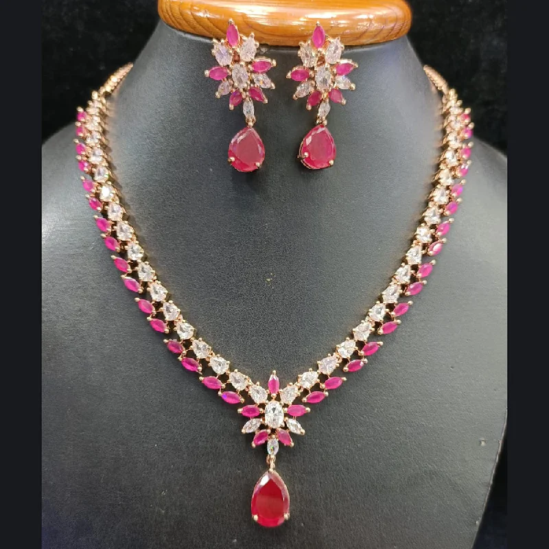 Women’s vintage necklaces-Jain Jewellers Rose Gold Plated AD Necklace Set