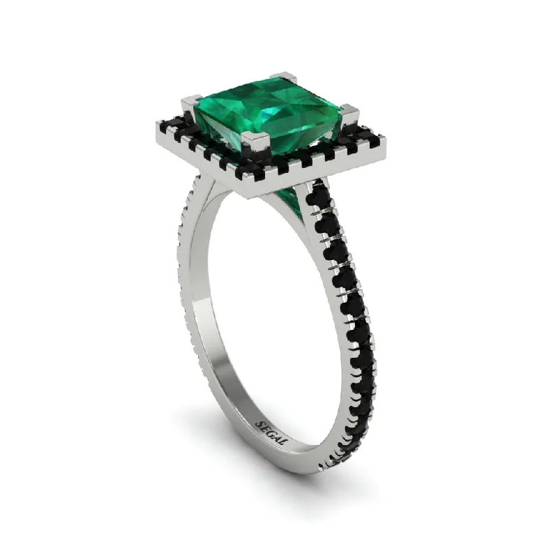 Women’s antique gold engagement ring-Princess-Cut Floating Halo Emerald Engagement Ring - Candice No. 36