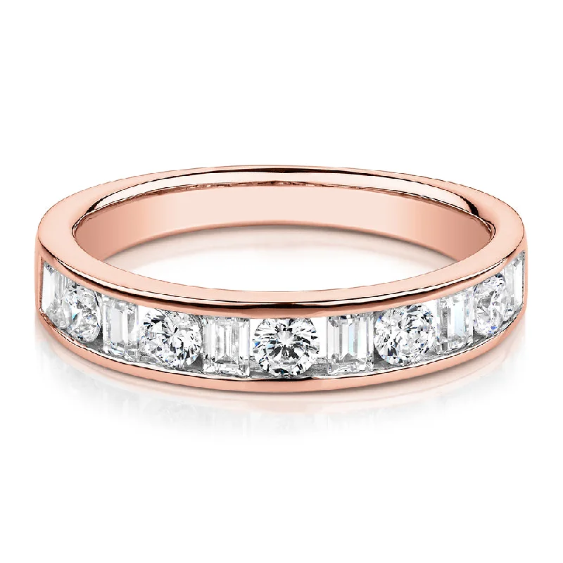 Women’s oval engagement rings-Round Brilliant wedding or eternity band with 0.76 carats* of diamond simulants in 14 carat rose gold