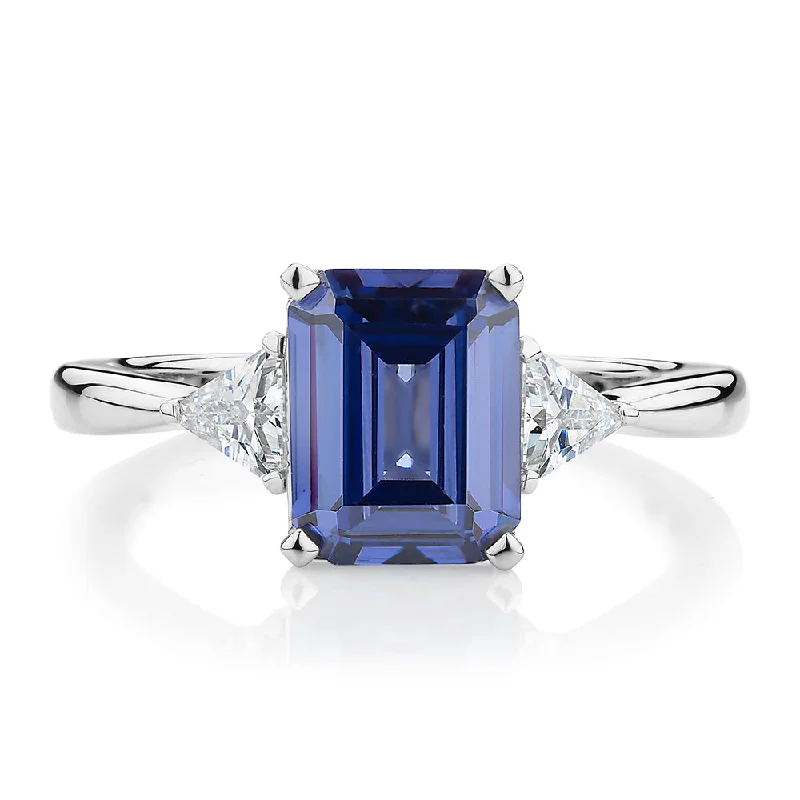 Women’s personalized rings-Dress ring with tanzanite simulant and 0.32 carats* of diamond simulants in sterling silver