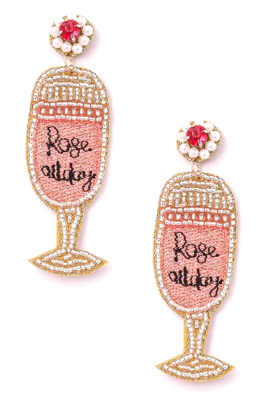 Women’s hoop and drop earrings-Beaded Earrings, Rose All Day