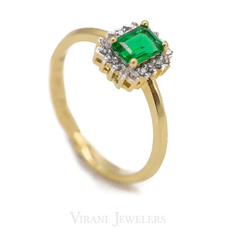 Women’s minimalist rings-Asscher Emerald Ring Set in 14K Yellow Gold W/ 0.12 CT Diamonds