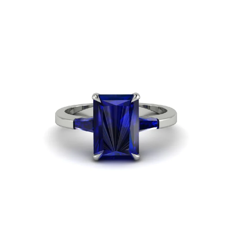 Women’s vintage engagement ring-Three Stone Radiant Cut Sapphire Engagement Ring - Hillary No. 75