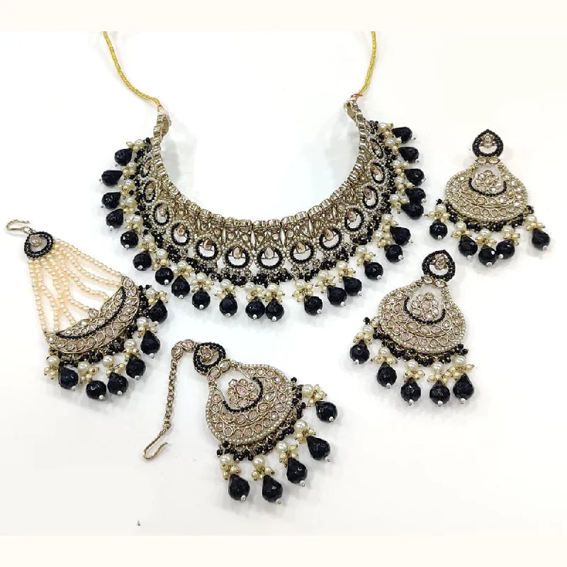 Women’s designer gold necklaces-JCM Gold Plated Crystal Stone And Pearls Choker Necklace Set