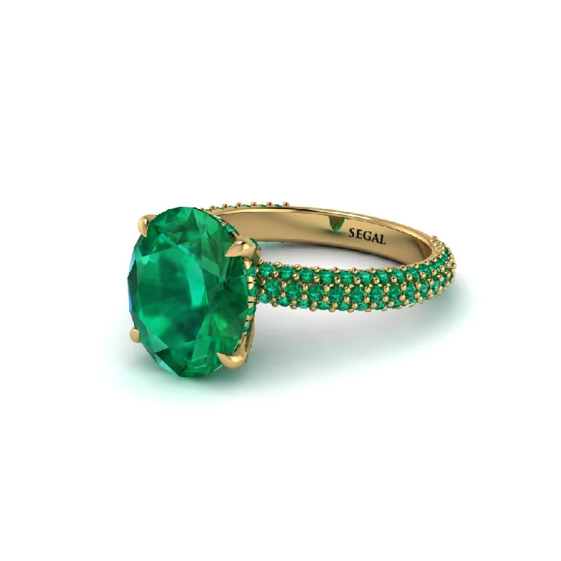 Women’s custom-designed engagement ring-Oval Cut Emerald Classic Pave Engagement Ring - Irene No. 19