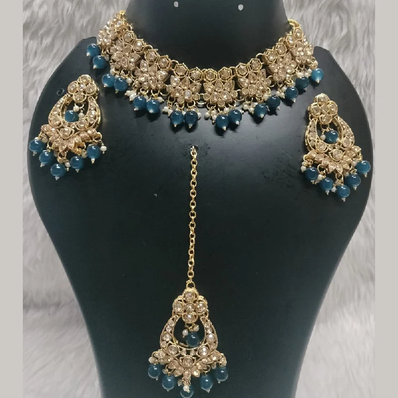 Women’s designer gold necklaces-Kumavat Jewels Gold Plated Crystal Stone And Pearls Choker Necklace Set