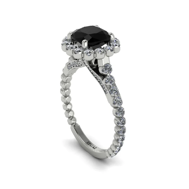 Women’s sapphire engagement ring set-Modern Black Diamond Cushion Cut Engagement Ring - Uma No. 9