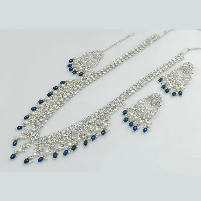 Women’s elegant necklaces-Rani Sati Jewels Silver Plated Kundan Stone And Pearls Long Necklace Set