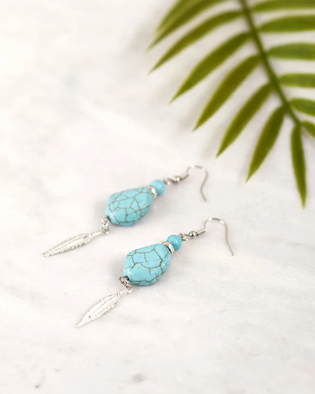 Women’s contemporary earrings-Turquoise & Feather Earrings