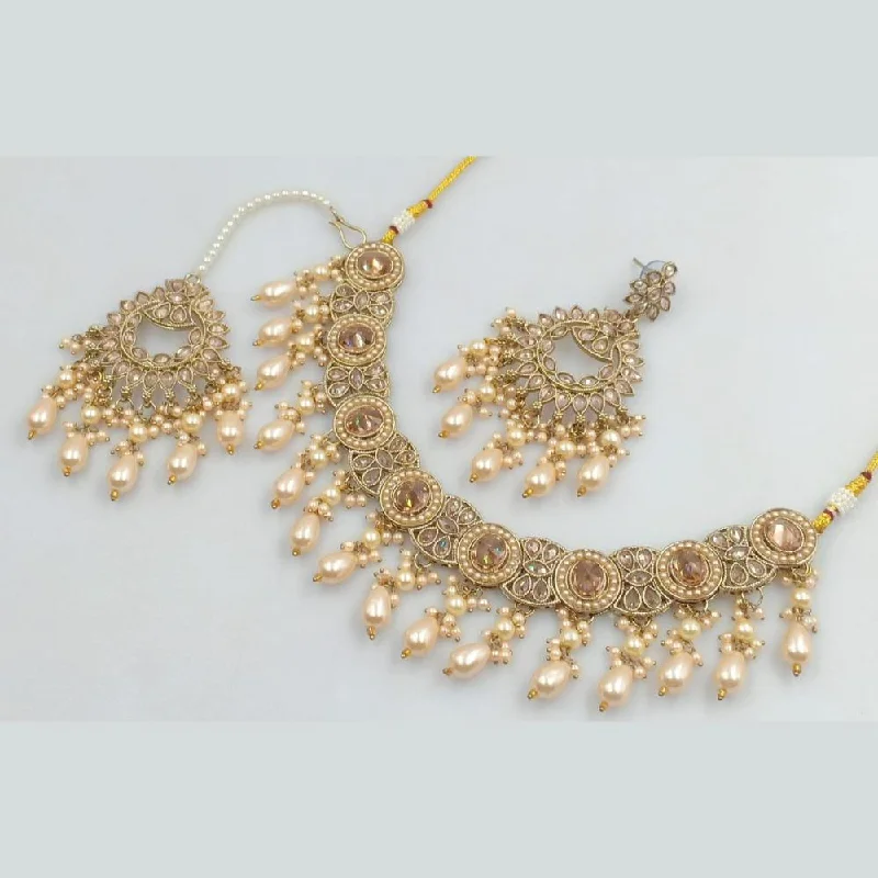 Women’s delicate necklaces-Rani Sati Jewels Gold Plated Crystal Stone And Beads Necklace Set