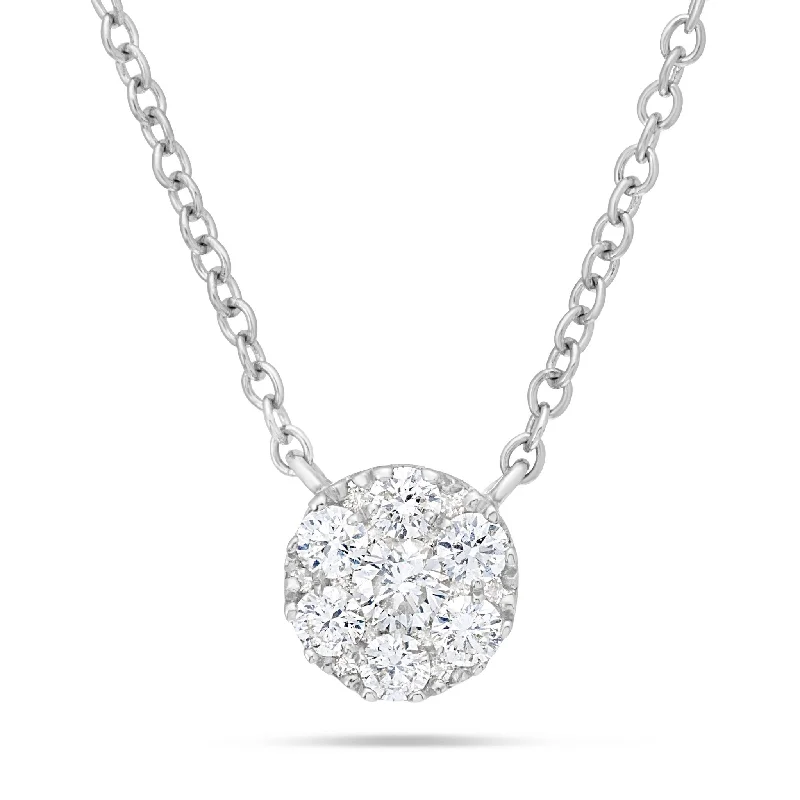 Women’s bridal necklaces-18K Gold 0.34ct Diamond Flower Cluster Circle Necklace