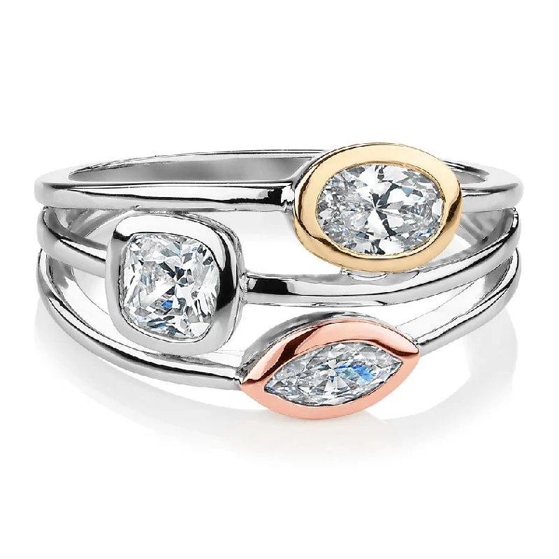 Women’s thick band engagement rings-Dress ring with 1.04 carats* of diamond simulants in 10 carat yellow gold, rose gold and sterling silver