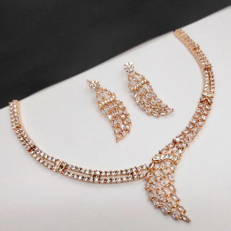 Women’s crystal necklaces-Aamrapali Rose Gold  Plated  AD Necklace Set