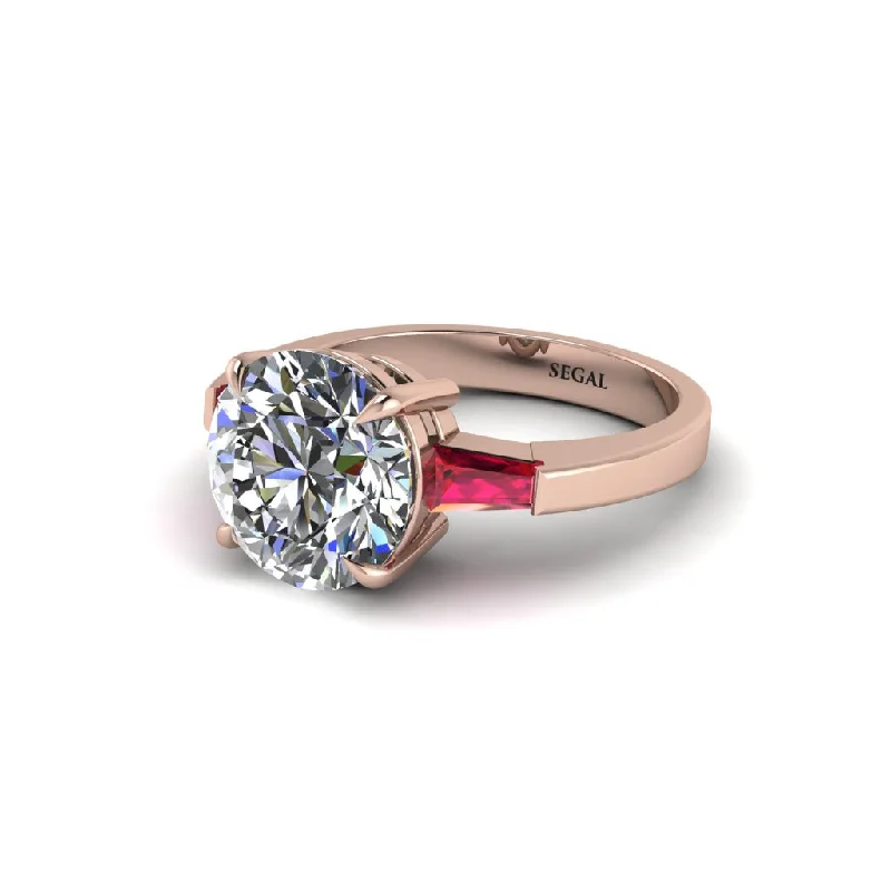 Women’s signature engagement ring-3 Stone Round Cut Diamond With 2 Baguettes Engagement Ring - Gwendolyn No. 47