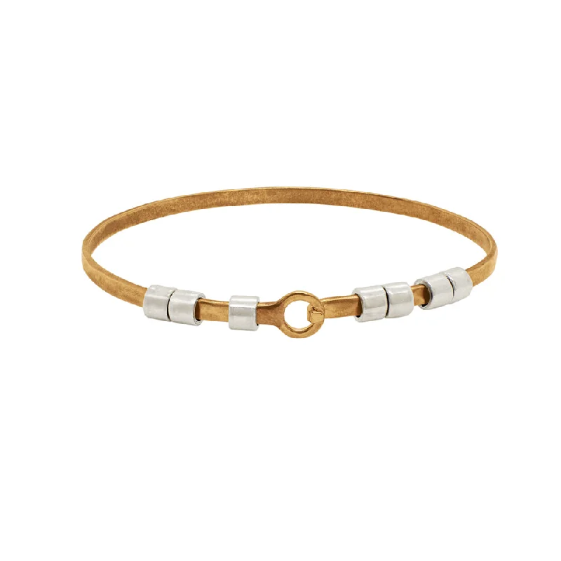 Women’s gold bangle-No Worries Bracelet in Bronze with Silver Beads