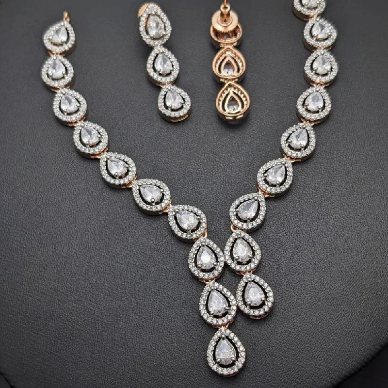 Women’s long necklaces-Aamrapali  Rose Gold Plated American Diamond Necklace Set