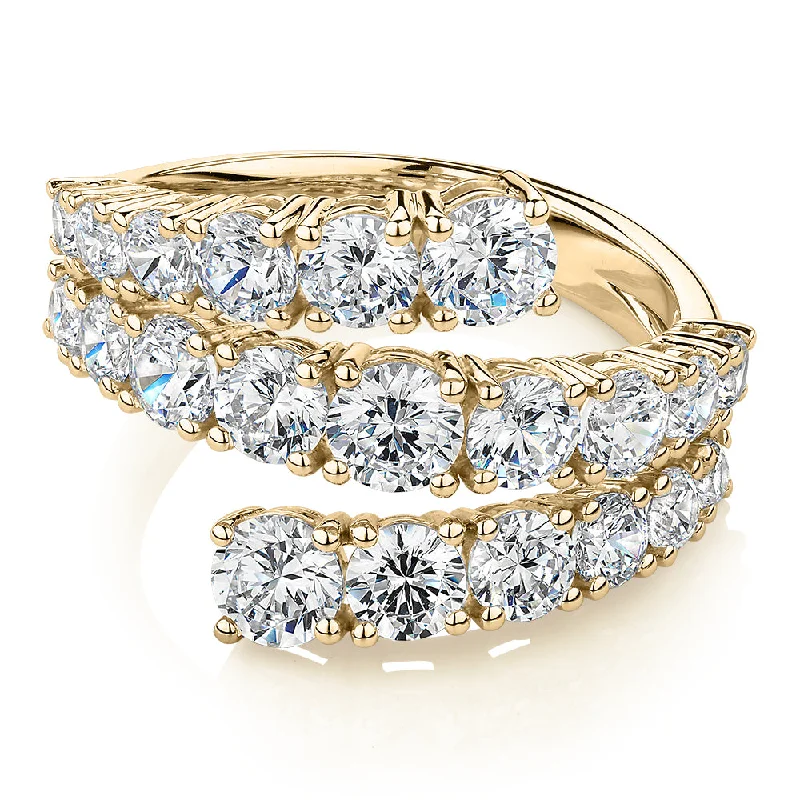 Women’s adjustable gemstone rings-Dress ring with 3.2 carats* of diamond simulants in 10 carat yellow gold