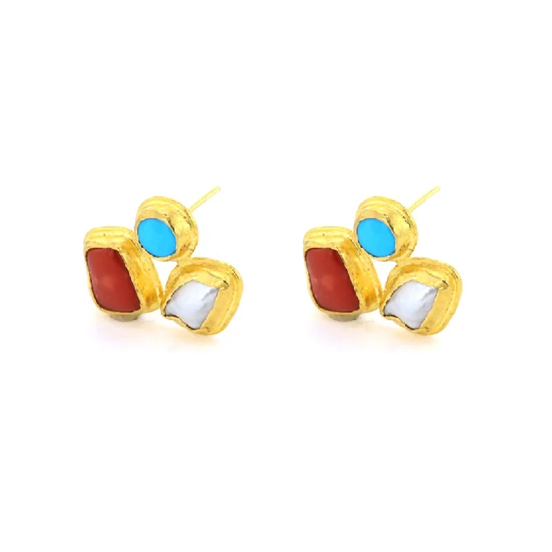 Women’s statement earrings-24K Pearl, Turquoise & Coral Earrings | M10273317