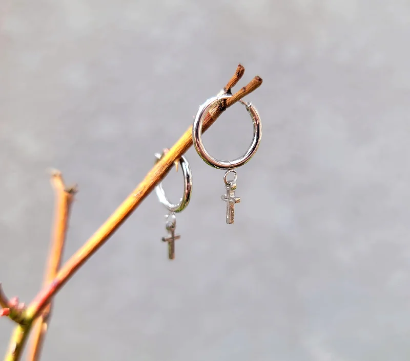 Women’s unique earrings-Tiny Cross Hoop Earrings