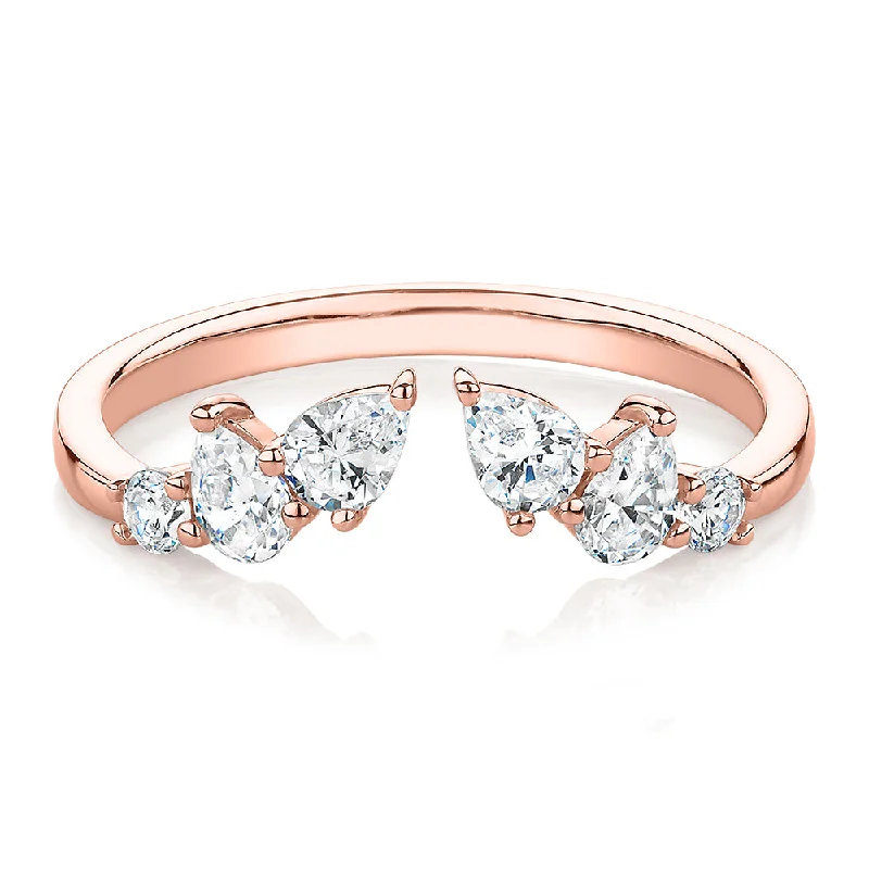 Women’s gemstone rings-Pear curved wedding or eternity band with 0.92 carats* of diamond simulants in 10 carat rose gold