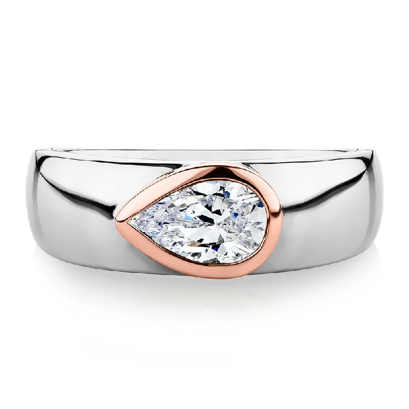 Women’s matching rings-Synergy dress ring with 0.81 carats* of diamond simulants in 10 carat rose gold and sterling silver