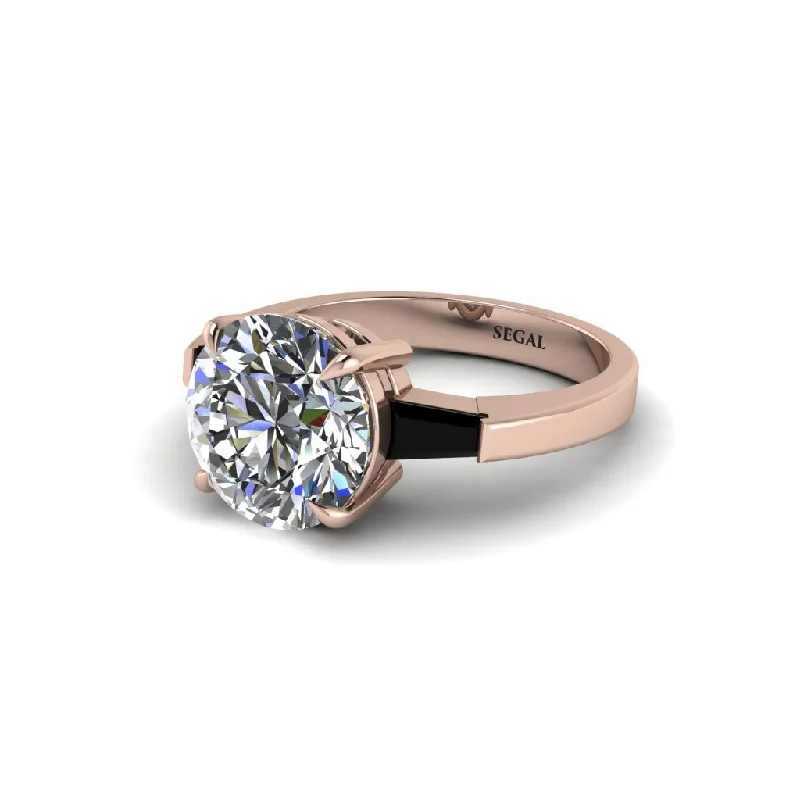 Women’s unique engagement ring setting-3 Stone Round Cut Diamond With 2 Baguettes Engagement Ring - Gwendolyn No. 32