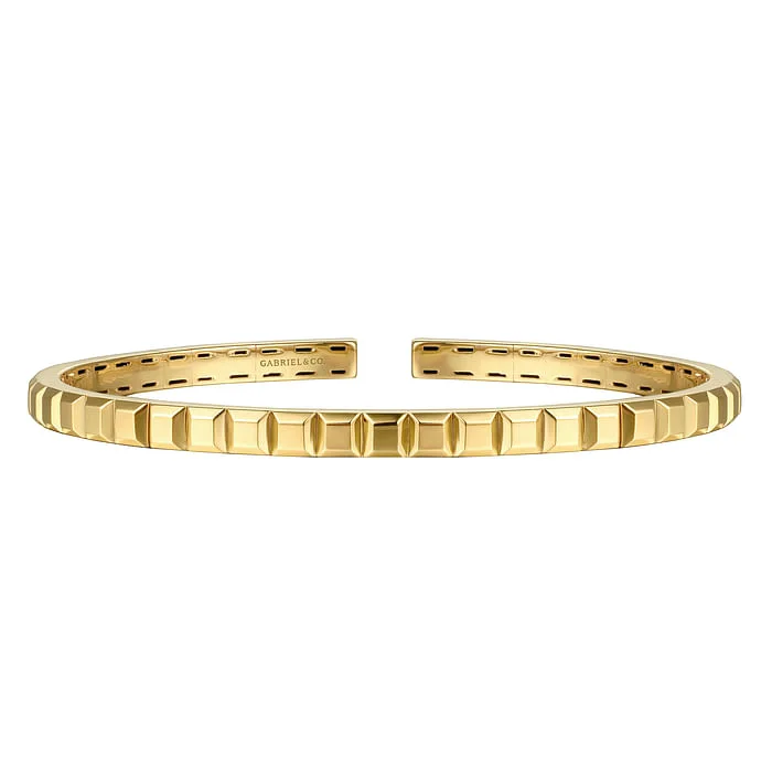 Women’s charm bracelet-14K Yellow Plain Gold Split Bangle Bracelet