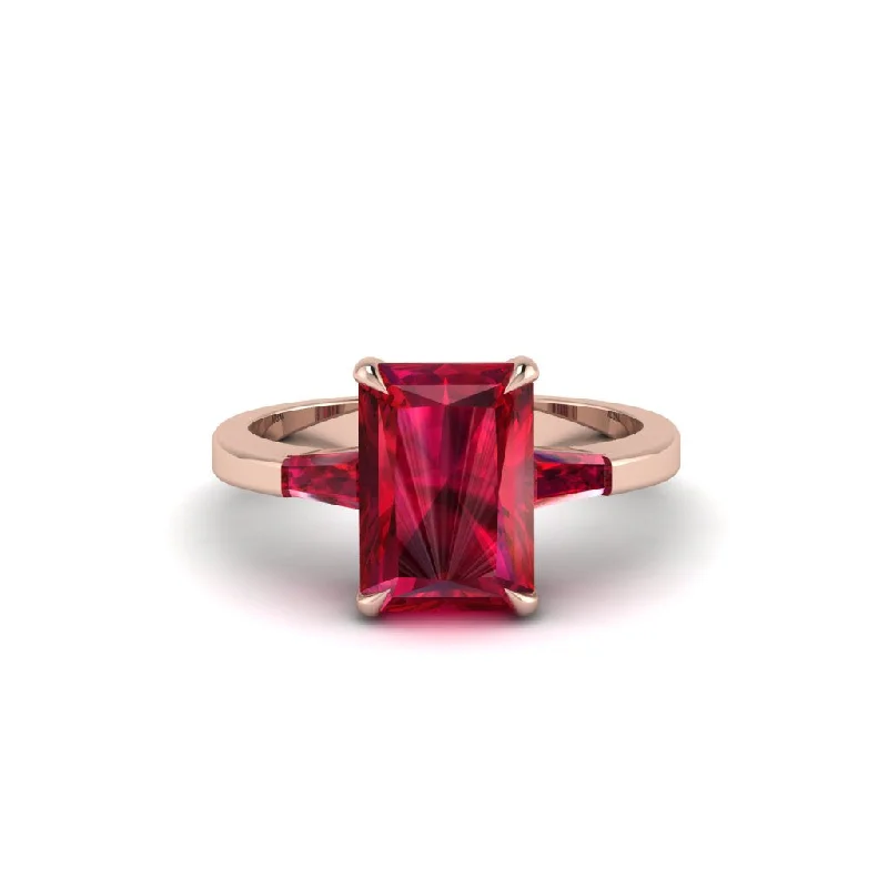 Women’s simple diamond ring-Three Stone Radiant Cut Ruby Engagement Ring - Hillary No. 56