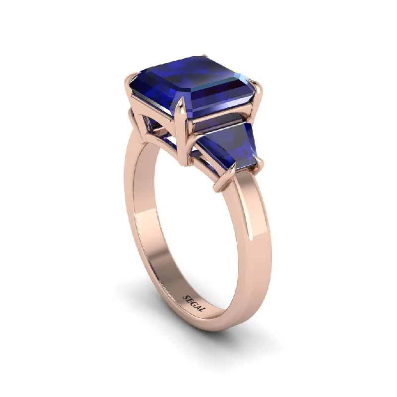 Women’s chic engagement ring-Three Stone Sapphire Engagement Ring - Bethany No. 74