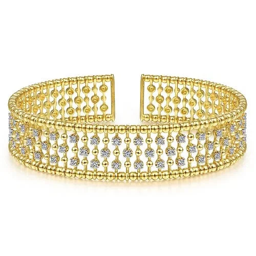 Women’s charm bracelet-14K Yellow Gold Wide Diamond Cage Cuff Bracelet