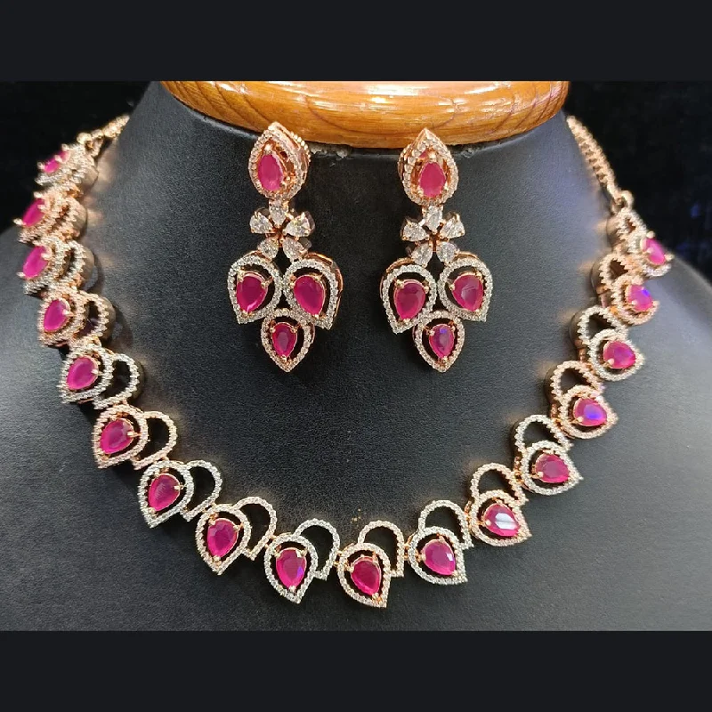 Women’s pearl necklaces-Jain Jewellers Rose Gold Plated AD Choker Necklace Set