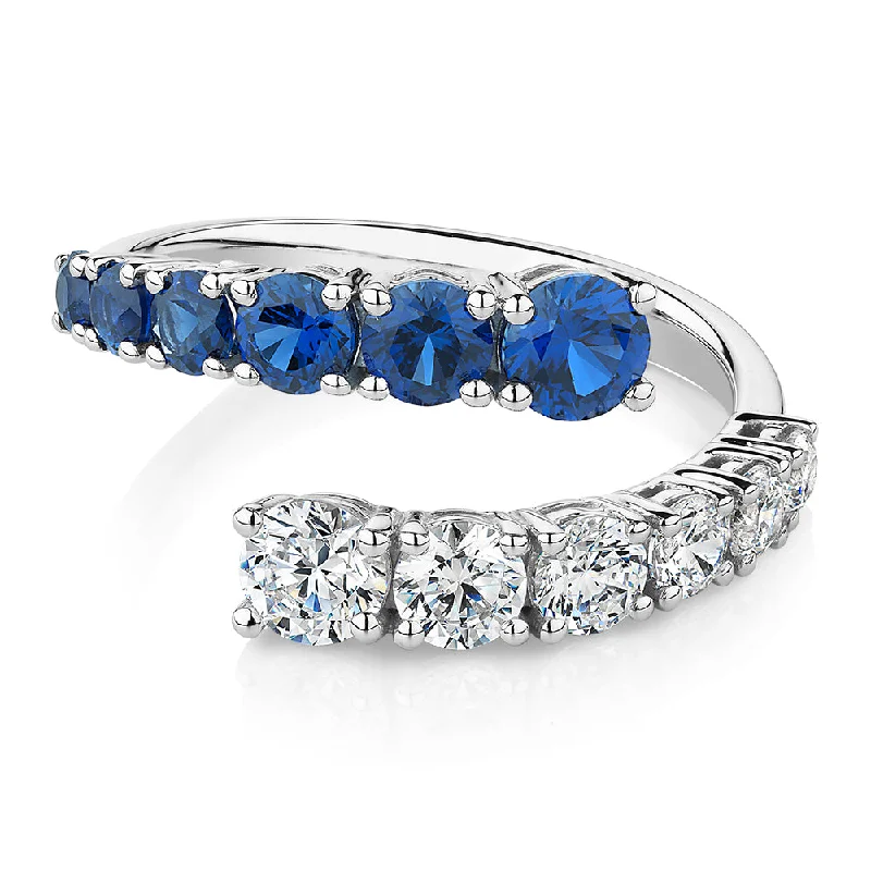 Women’s engagement rings-Dress ring with sapphire simulants and 0.91 carats* of diamond simulants in 10 carat white gold