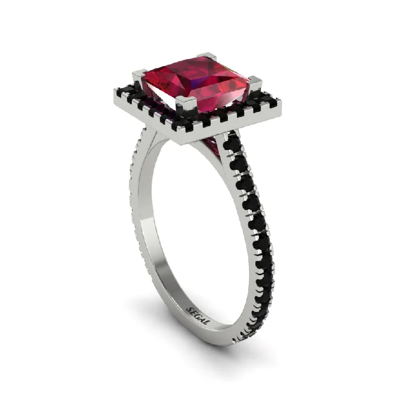 Women’s premium engagement ring-Princess-Cut Floating Halo Ruby Engagement Ring - Candice No. 42