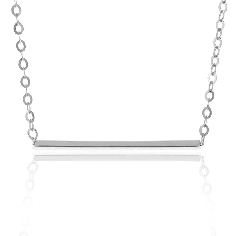 Women’s trendy pendant necklaces-14k White Gold Bar Necklace