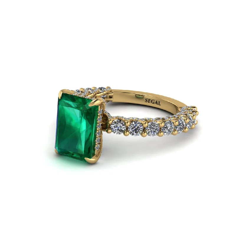 Women’s halo engagement ring with diamonds-Vintage Radiant Cut Emerald Engagement Ring - Renee No. 4