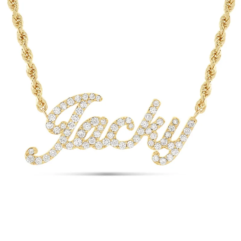 Women’s geometric necklaces-Customizable Gold & Diamond Cursive Name Necklace