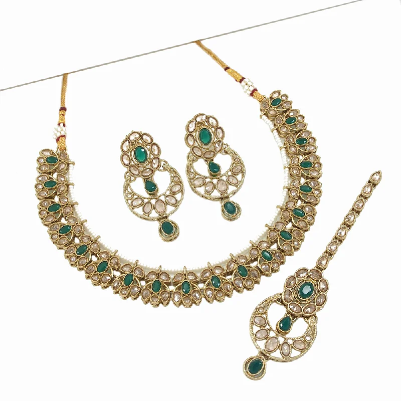 Women’s trendy layered necklaces-Mangalmani Jewels Gold Plated Crystal Stone Pearl And Beads Necklace Set