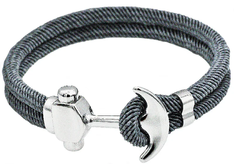 Women’s sparkly bracelet-Mens Gray Twisted Cotton Rope Stainless Steel Anchor Bracelet