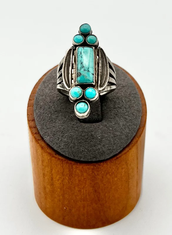 Women’s heart-shaped rings-Ring- Vintage Navajo Blue Gem Turquoise