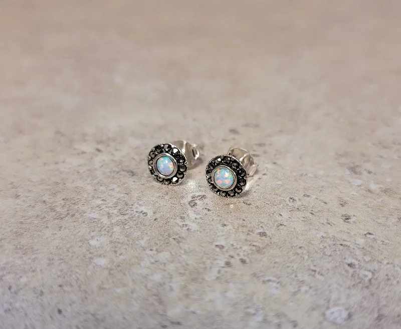 Women’s crystal hoop earrings-Marcasite & Opal Earrings