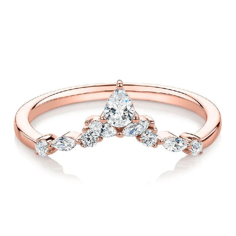 Women’s fancy rings-Pear curved wedding or eternity band with 0.37 carats* of diamond simulants in 10 carat rose gold