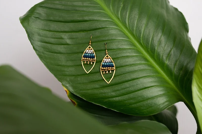 Women’s chic dangle earrings-Jewelled Leaf - Blue Earrings