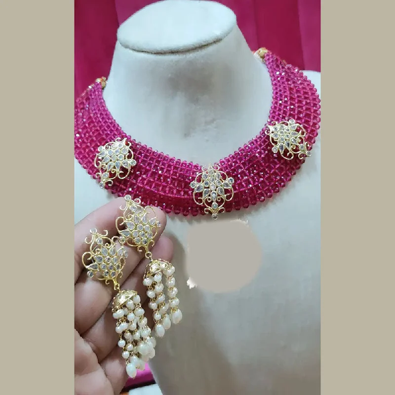 Women’s ruby necklaces-FS Collection Gold Plated Reverse AD And Pearl Choker Necklace Set