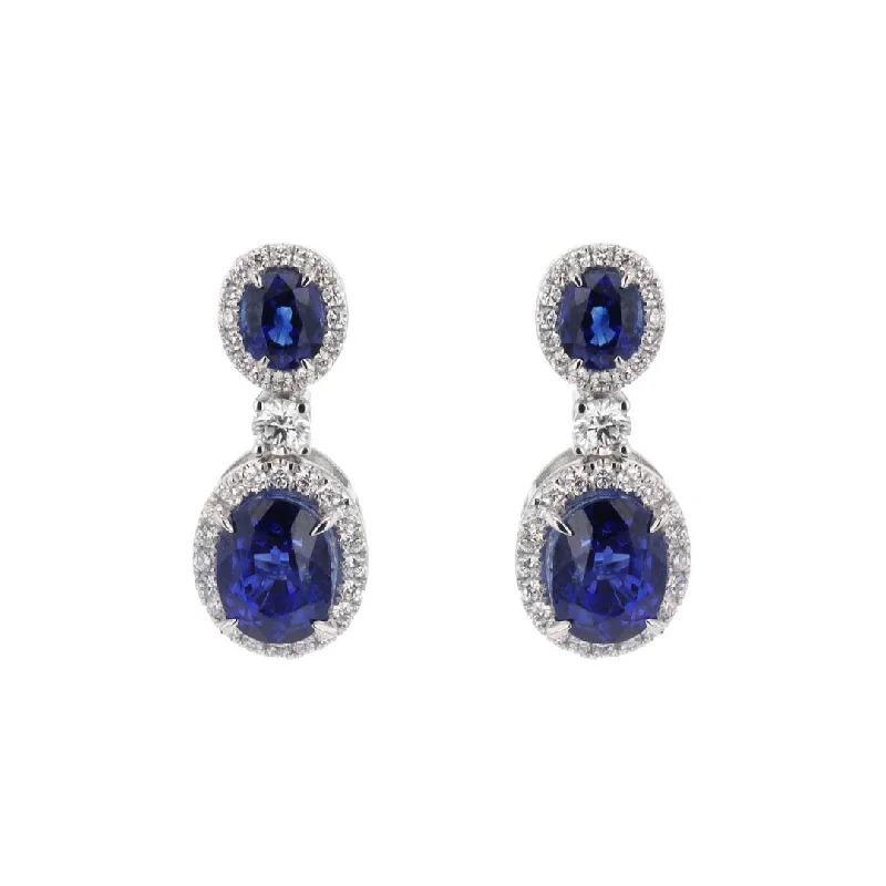 Women’s unique earrings-Blue Sapphire & Diamond Drop Earrings