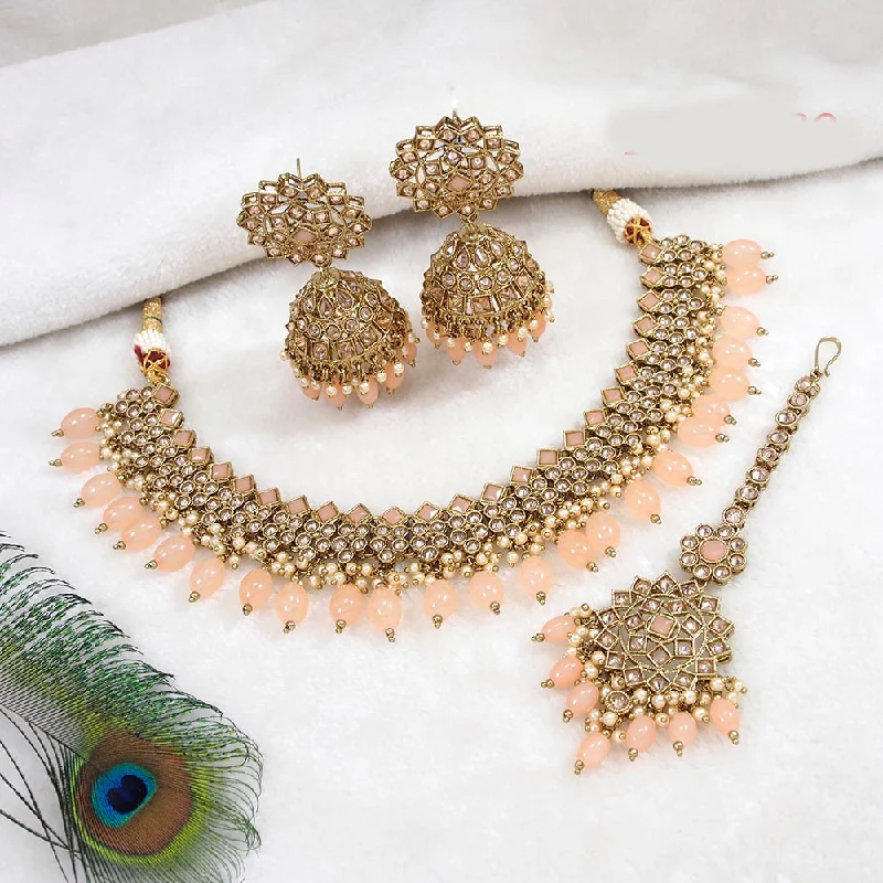 Women’s chic necklaces-Mangalmani Jewels Gold Plated Crystal Stone Pearl And Beads Necklace Set