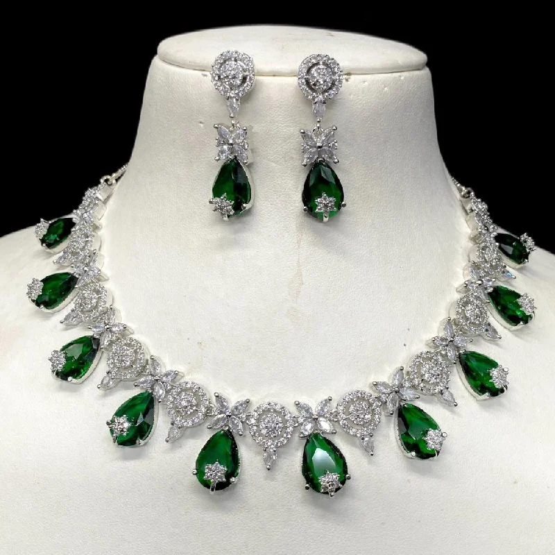 Women’s wedding necklaces-Amoliya Jewels Silver Plated American Diamond Necklace Set