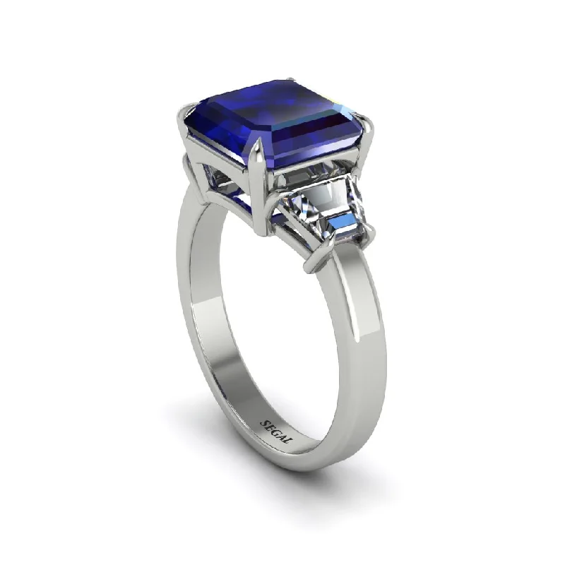 Women’s engraved engagement ring-Three Stone Sapphire Engagement Ring - Bethany No. 15